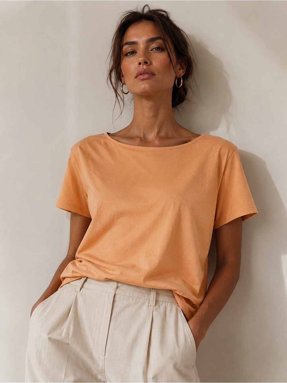 Eileen Fisher Short-Sleeve Tee in Soft Peach Boxy Minimalist Oversized Plus
